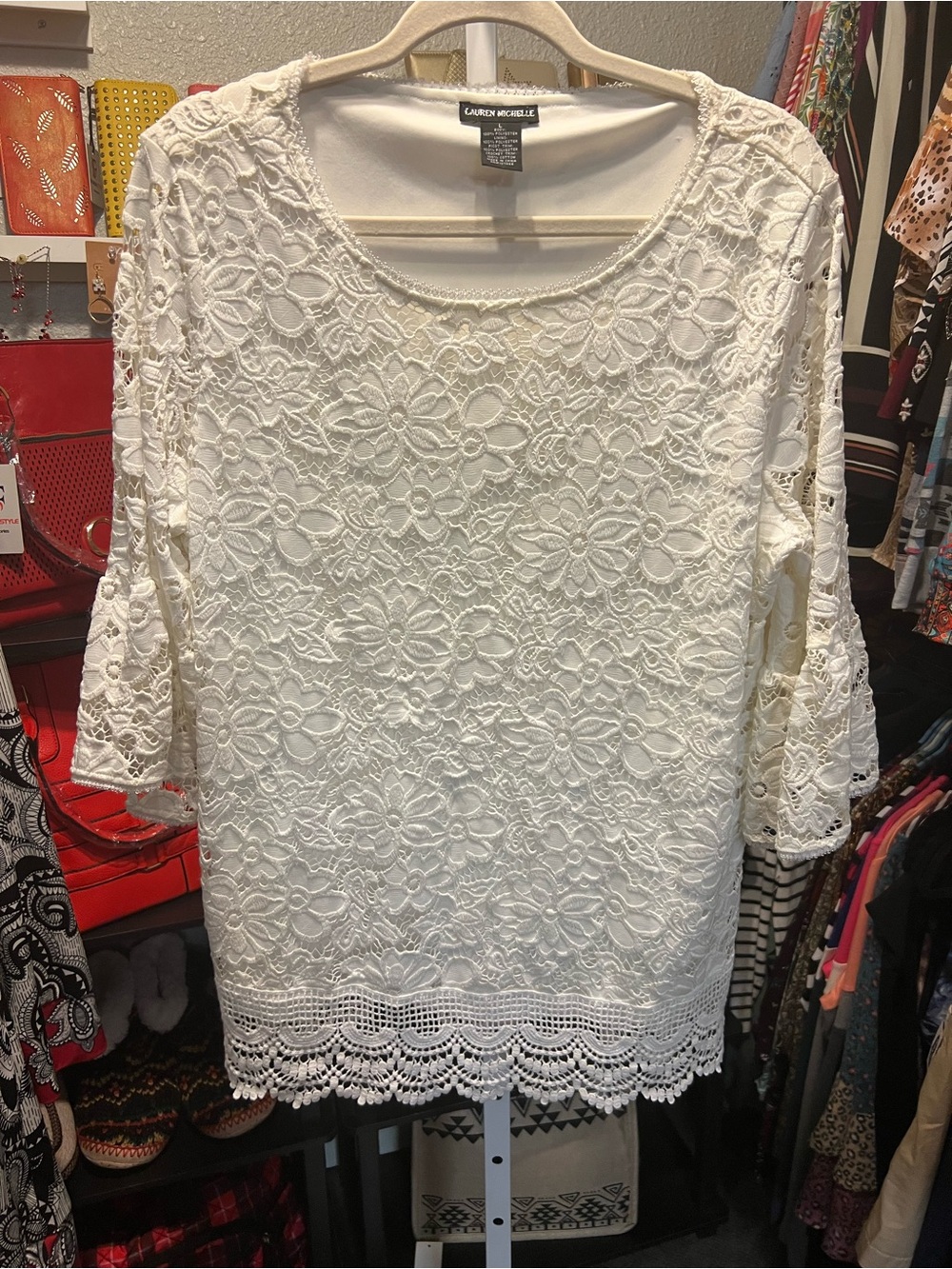 Lauren Michelle Cream Crochet Lace Tunic